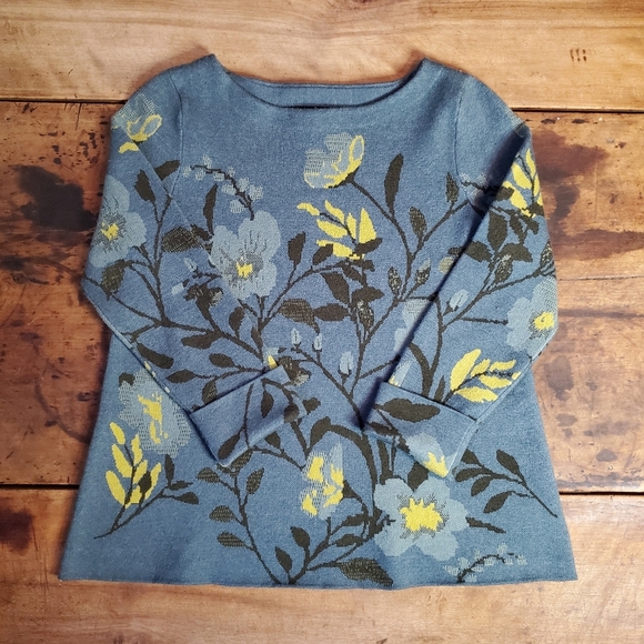 Cynthia Rowley Floral Print Sweater – Size S – Wedgewood Blue / Apple Green - Picture 4 of 5